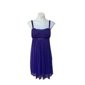 Vintage Y2K Cocktail Slip Dress Royal Purple Beaded Pleated Size Medium